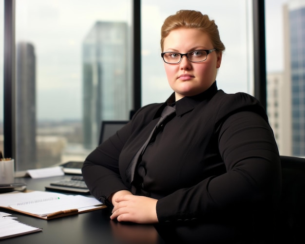 Foto een vrouw die aan een bureau zit