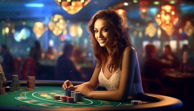 Een vrouw die casino spelletjes speelt.