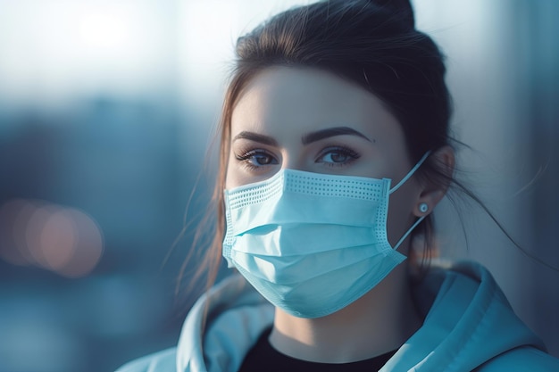 een vrouw die een chirurgisch masker draagt