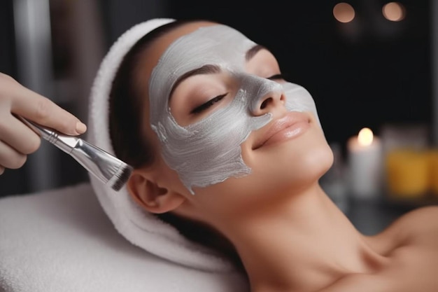 een vrouw die een gezichtsmasker krijgt in een spa