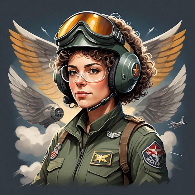 een vrouw die een helm draagt met vleugels waarop staat "engel"