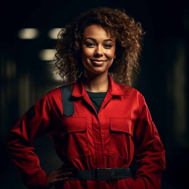 Een vrouw die een rood shirt draagt met de tekst "ze draagt een rood shirt"