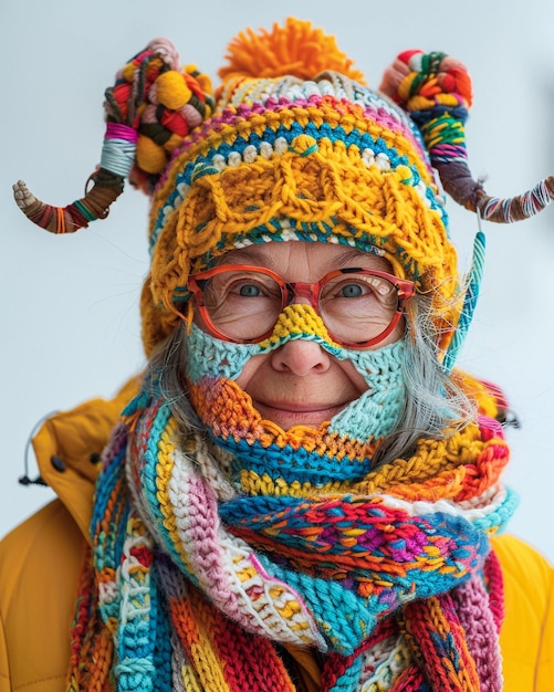 een vrouw die een sjaal draagt met kleurrijke kralen erop en een sjaal die zegt quot no quot