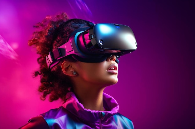 een vrouw die een virtual reality headset draagt draagt een virtual reality headset