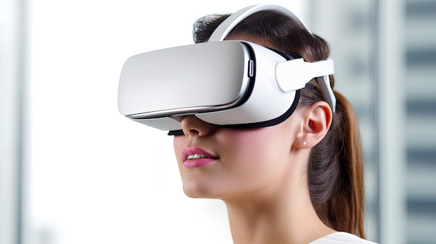 Een vrouw die een virtual reality-headset draagt
