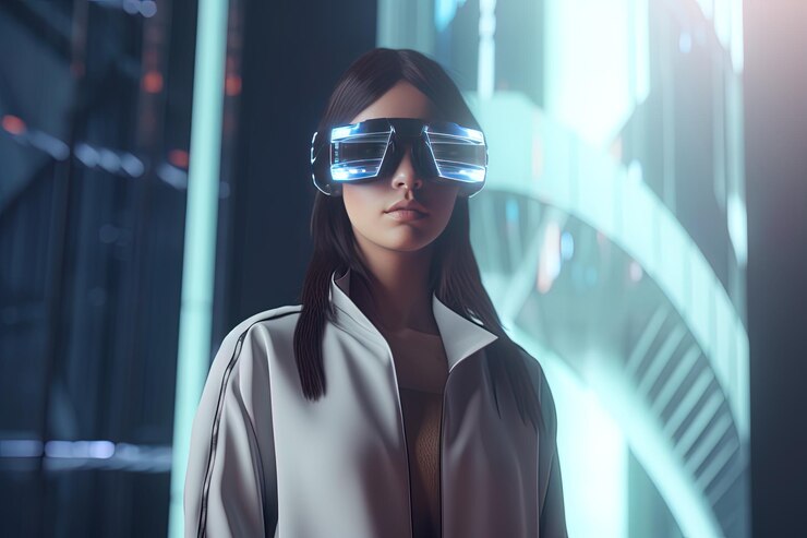 Een vrouw die een virtual reality-headset draagt