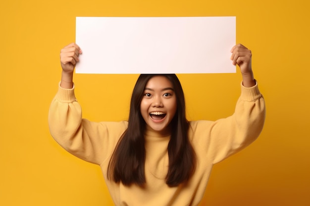 Een vrouw die een wit bord voor haar gezicht houdt generatief ai-beeld