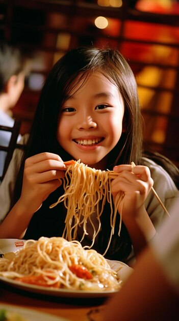 Foto een vrouw die eten eet.