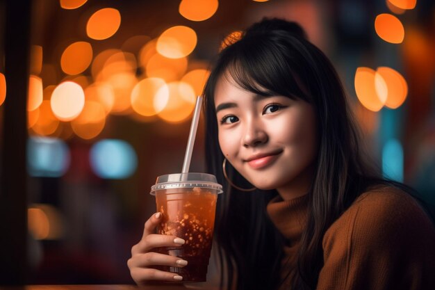 Foto een vrouw die eten eet.