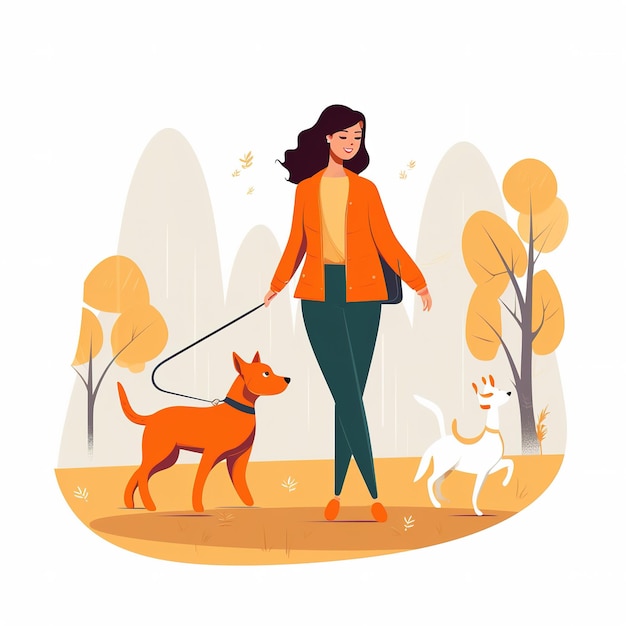 Een vrouw die haar honden uitlaat in een park