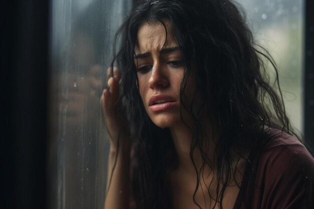 een vrouw die huilt met een verdrietig gezicht en haar hand op haar gezicht