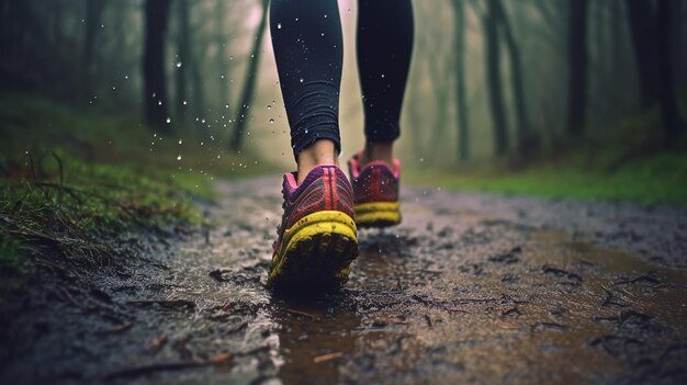 Een vrouw die in de regen loopt