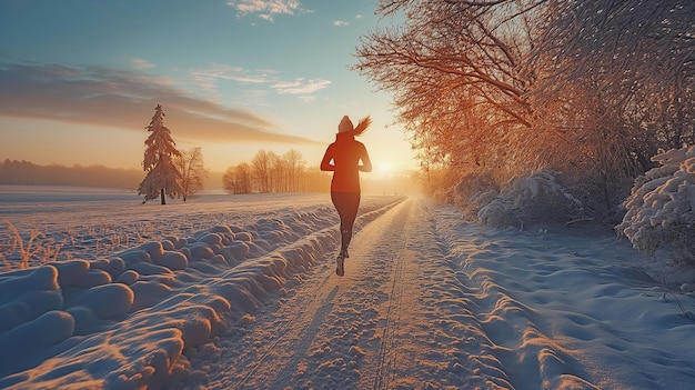 Een vrouw die in de winter loopt.