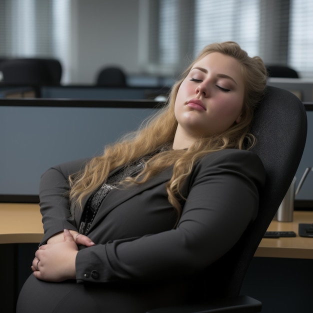 een vrouw die in een bureaustoel slaapt