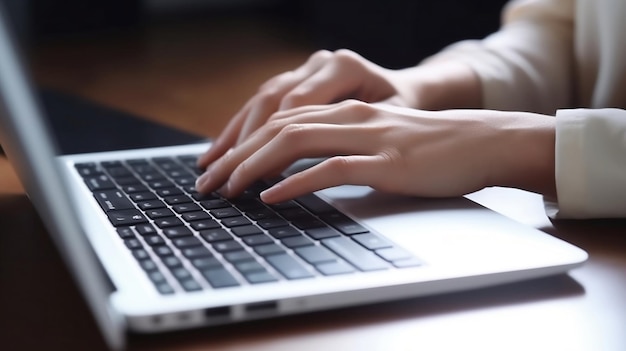 Een vrouw die op een laptoptoetsenbord typt.