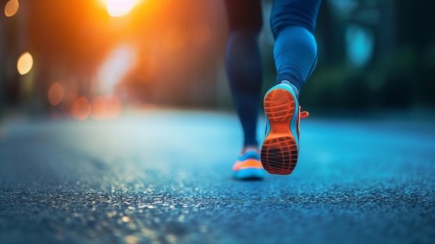 een vrouw die op een weg loopt met oranje schoenen