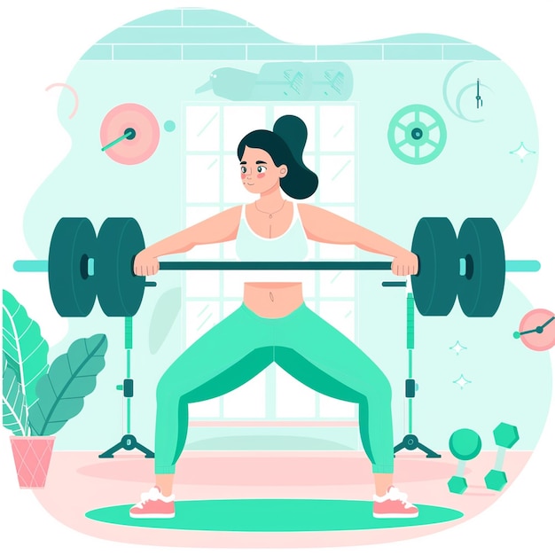 Een vrouw die squats doet met een gewichtstaaf buiten sport recreatie oefening vector illustratie ontwerp