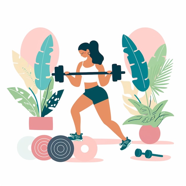 Een vrouw die squats doet met een gewichtstaaf buiten sport recreatie oefening vector illustratie ontwerp