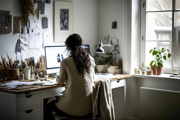 Een vrouw die thuis aan haar bureau werkt Generatieve AI