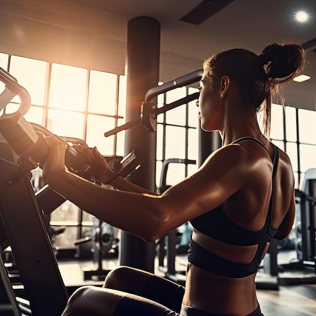 Een vrouw die traint op een loopband in een sportschool Generative Ai