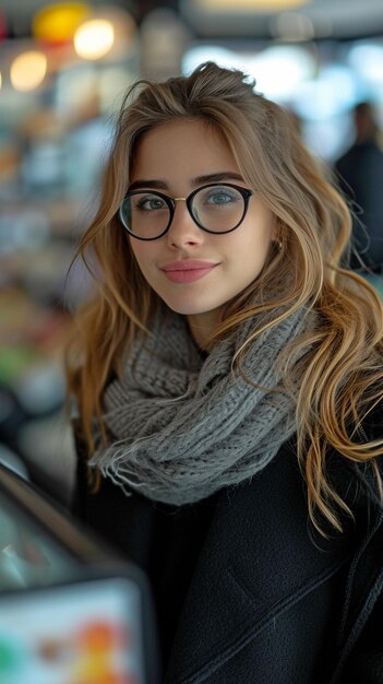 Foto een vrouw die uit een supermarkt checkt.