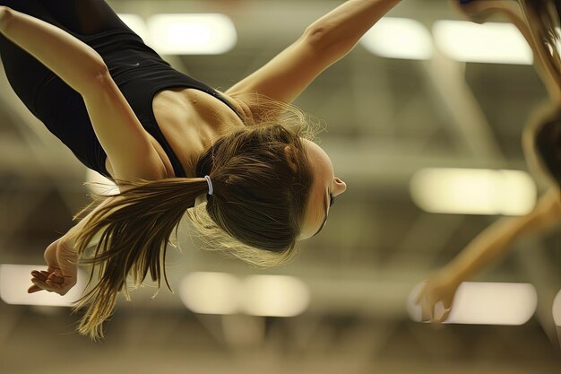 Foto een vrouw doet een handstand op een balk