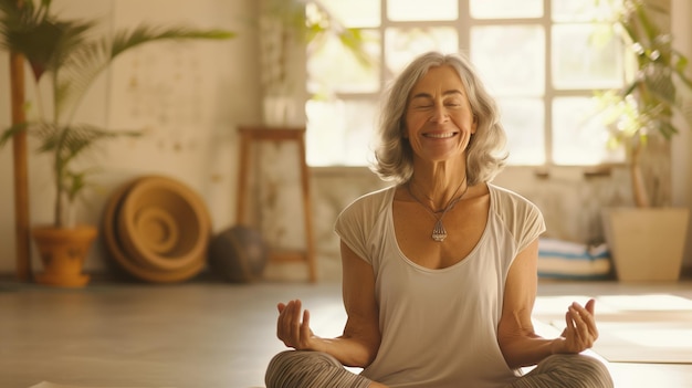 een vrouw doet yoga in een yoga houding