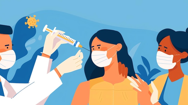 een vrouw draagt een masker dat zegt medische injectie