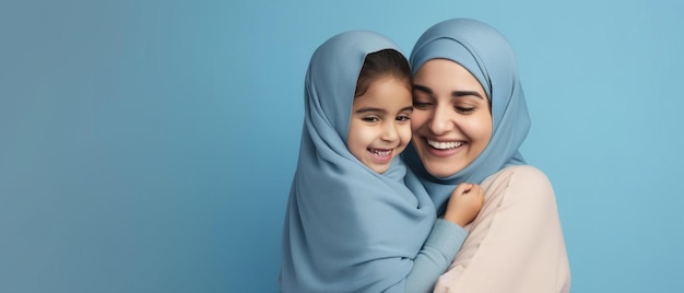 een vrouw en een klein meisje dat een hijab draagt