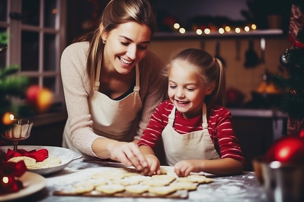 Een vrouw en een klein meisje maken samen koekjes.