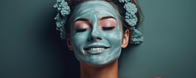 Een vrouw geniet van een dag in een spa centrum bij het aanbrengen van een gezichtsmasker Closeup portret generatief ai
