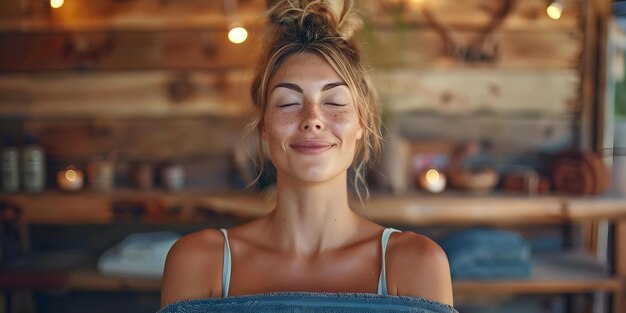 Foto een vrouw geniet van een kalmerende massage in een gezellige thuisomgeving concept massage therapy selfcare relaxatie technieken thuis wellness stressverlichting