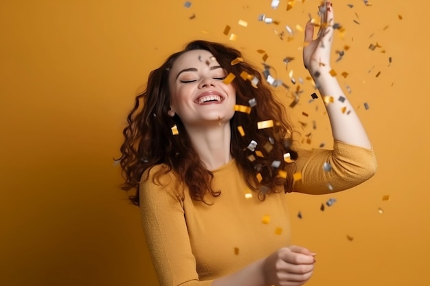 Een vrouw gooit confetti in de lucht