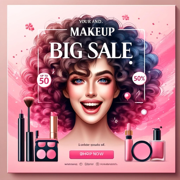 een vrouw Grote verkoop Schoonheidscentrum make-up salon banner en post voor sociale media sjabloon ontwerp