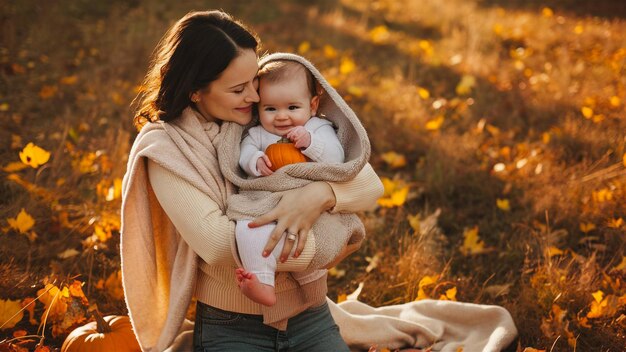 een vrouw houdt een baby in haar armen en de woorden het woord erop