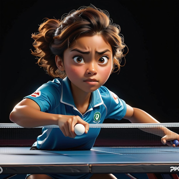 een vrouw in een blauw shirt die ping po speelt