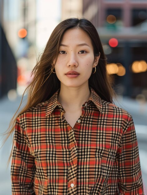 een vrouw in een Burberry-shirt