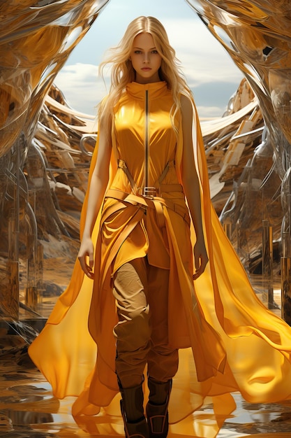 Een vrouw in een gele jurk