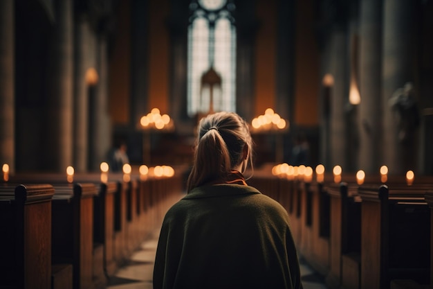 Een vrouw in een kerk