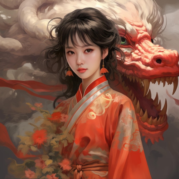 een vrouw in een kimono met een draak