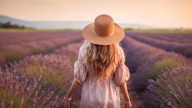 Een vrouw in een lavendelveld