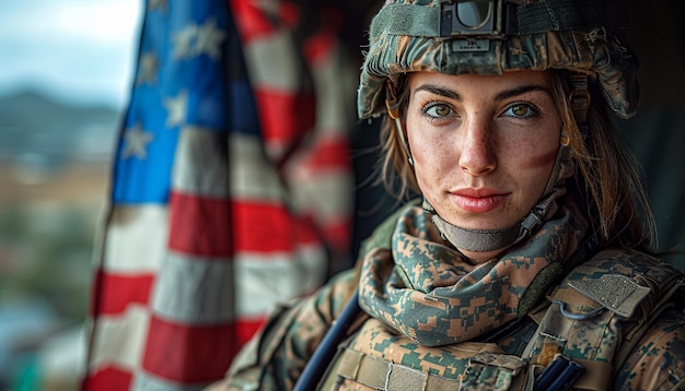 Foto een vrouw in een militair uniform met de woorden u s s