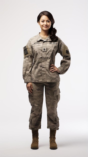 een vrouw in een militair uniform poseert voor een foto