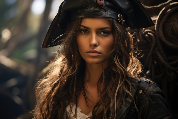 Foto een vrouw in een piratenkleding