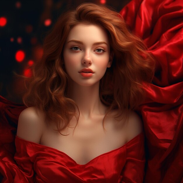 een vrouw in een rode jurk met een rode jurk aan de onderkant.