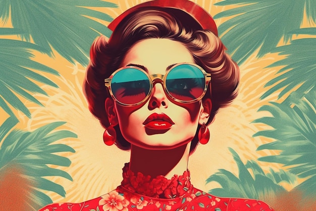 Een vrouw in een rode top en zonnebril