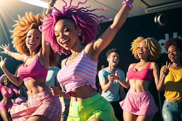 Foto een vrouw in een roze outfit die met andere vrouwen danst