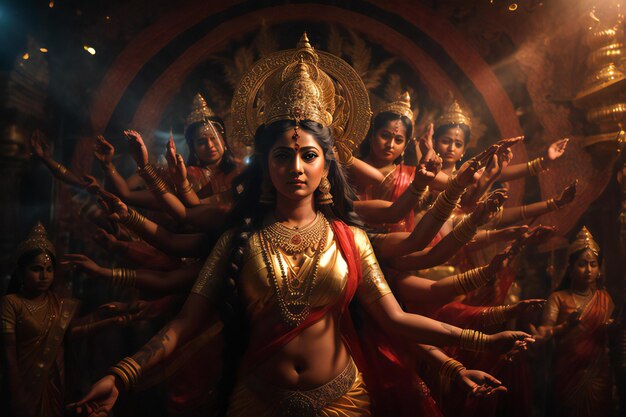 een vrouw in een sari met de woorden god op haar borst