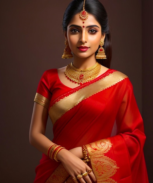 Een vrouw in een sari met sieraden gegenereerd door Ai