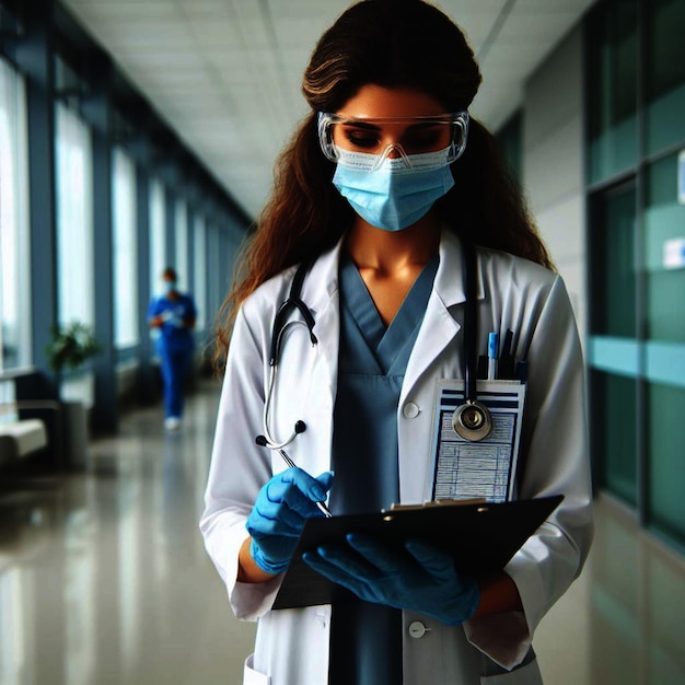 Foto een vrouw in een scrub met een stethoscoop om haar nek ai genereren